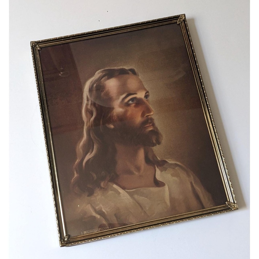 Vintage 1940s Warner Sallman Head of Christ Framed Print Kriebel & Bates 8x10"